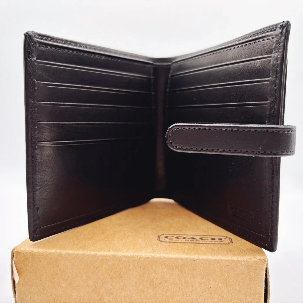 NEW Vintage Coach 4785‎ Black Water Buffalo Leather Bifold Coin Wallet DEADSTOCK